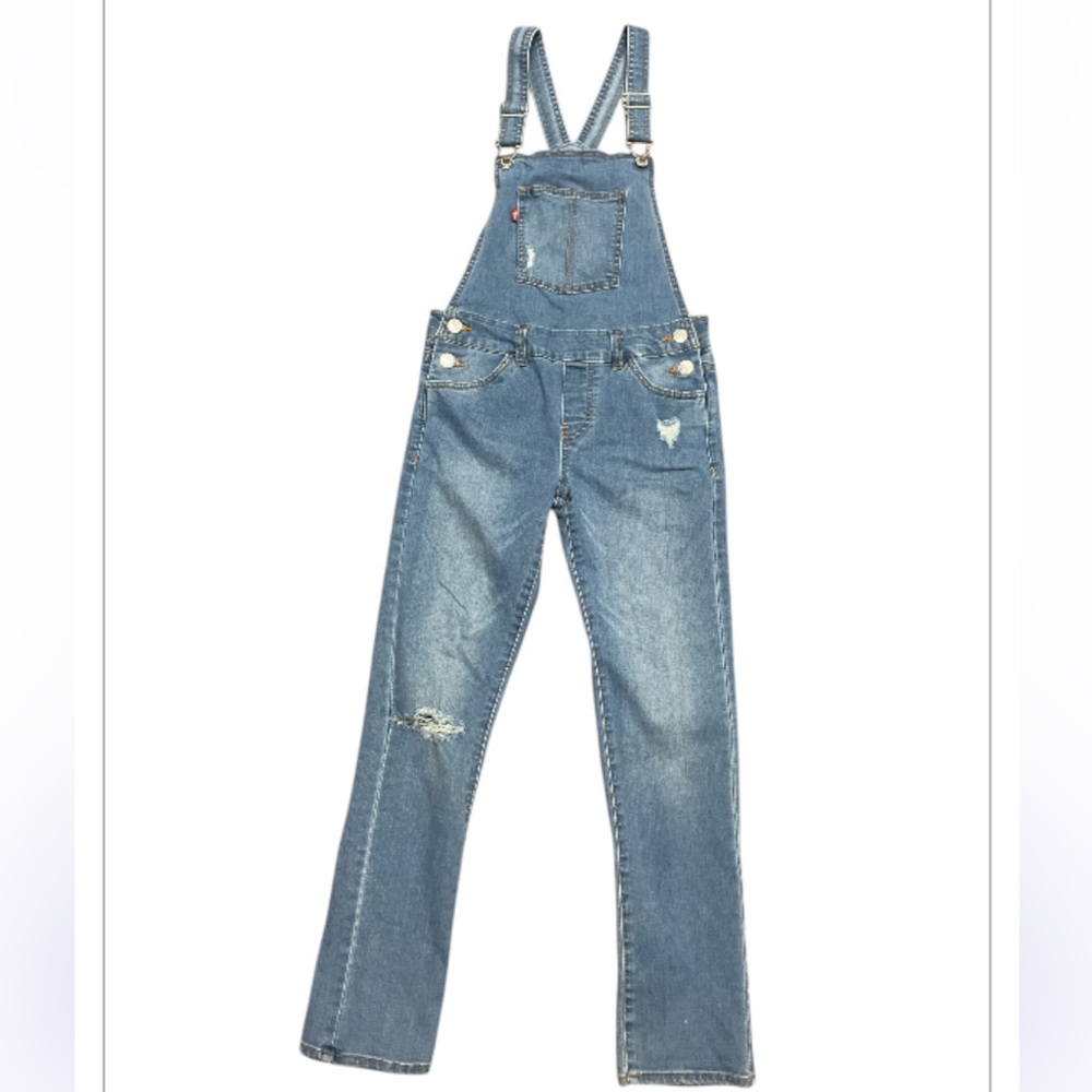 Levi overhauls blue jean bibs girls size 10 distressed blue denim one piece